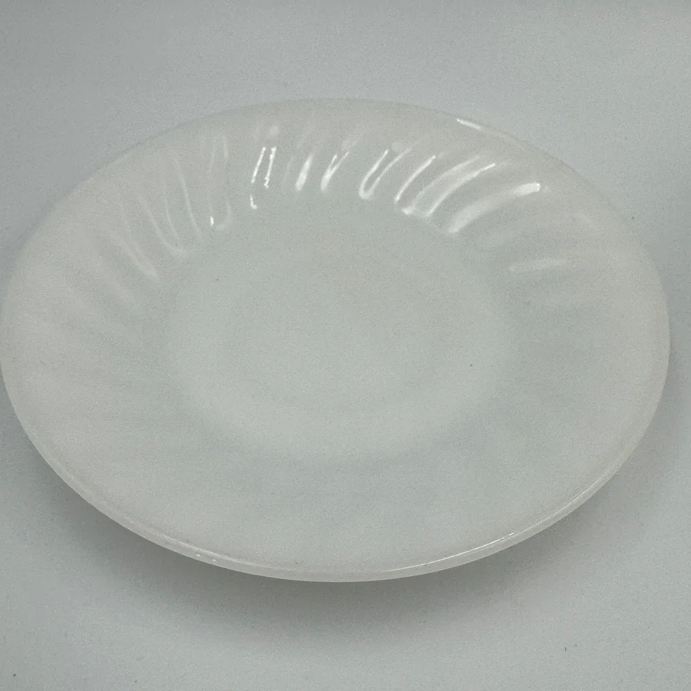 Anchor Hocking Fire-King Milk Glass Swirl Chili Bowl 8 oz & Saucer White Vintage